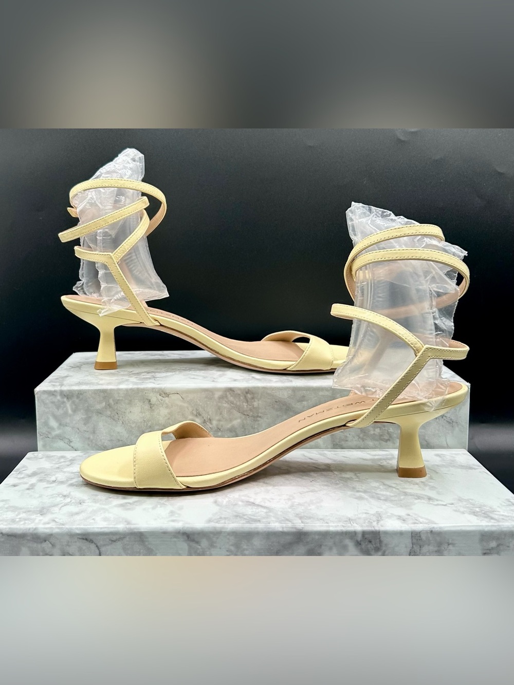 STUART WEITZMAN Nudist Wrap 50 Kitten Heel Leather Sandals Round-Toe. 9B - Picture 5 of 10